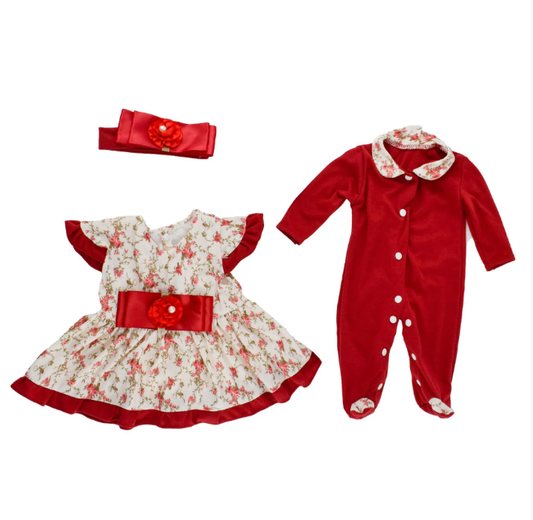 Conjunto de Roupa Vermelho Florido - Bebê Reborn