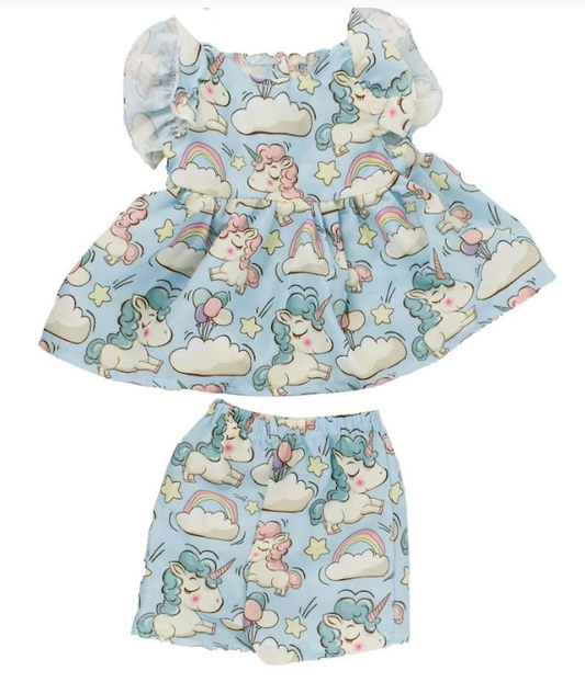 Vestido Azul Unicórnio para Bebê Reborn